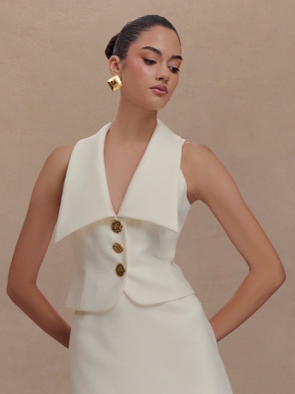 Meshki Alix Mixed Button Vest Ivory Gold Women’s Size XS
